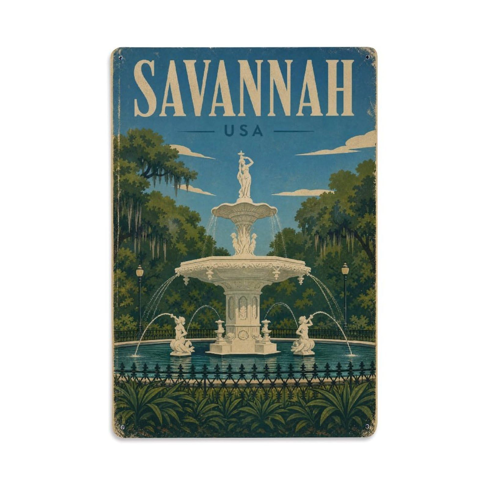 Travel Vintage USA Savannah Metal Tin Sign
