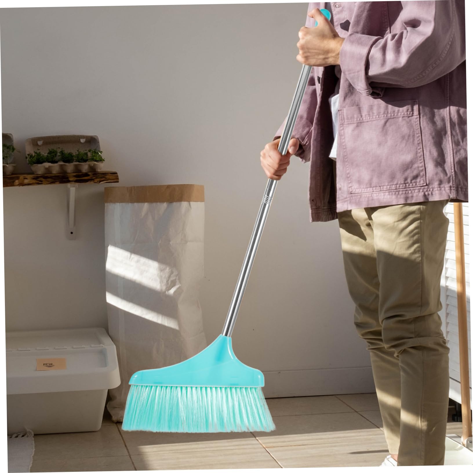 Soft Bristle Broom DOITOOL Soft Bristle Indoor Broom - 90cm Long Handle Hardwood  Floor Cleaner Rubber Broom, image size:1632x1632