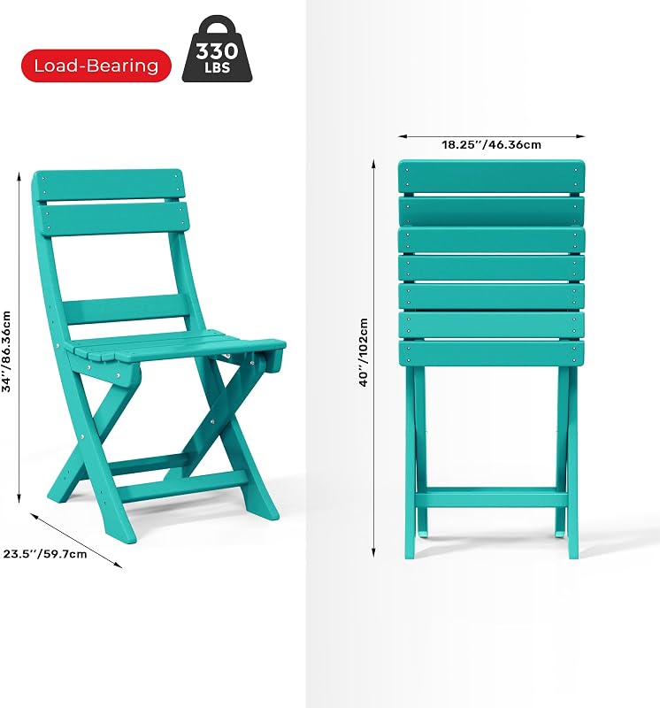 Costaelm Outdoor Bistro Chair, Patio Folding Dining Chair, Turquoise image 2