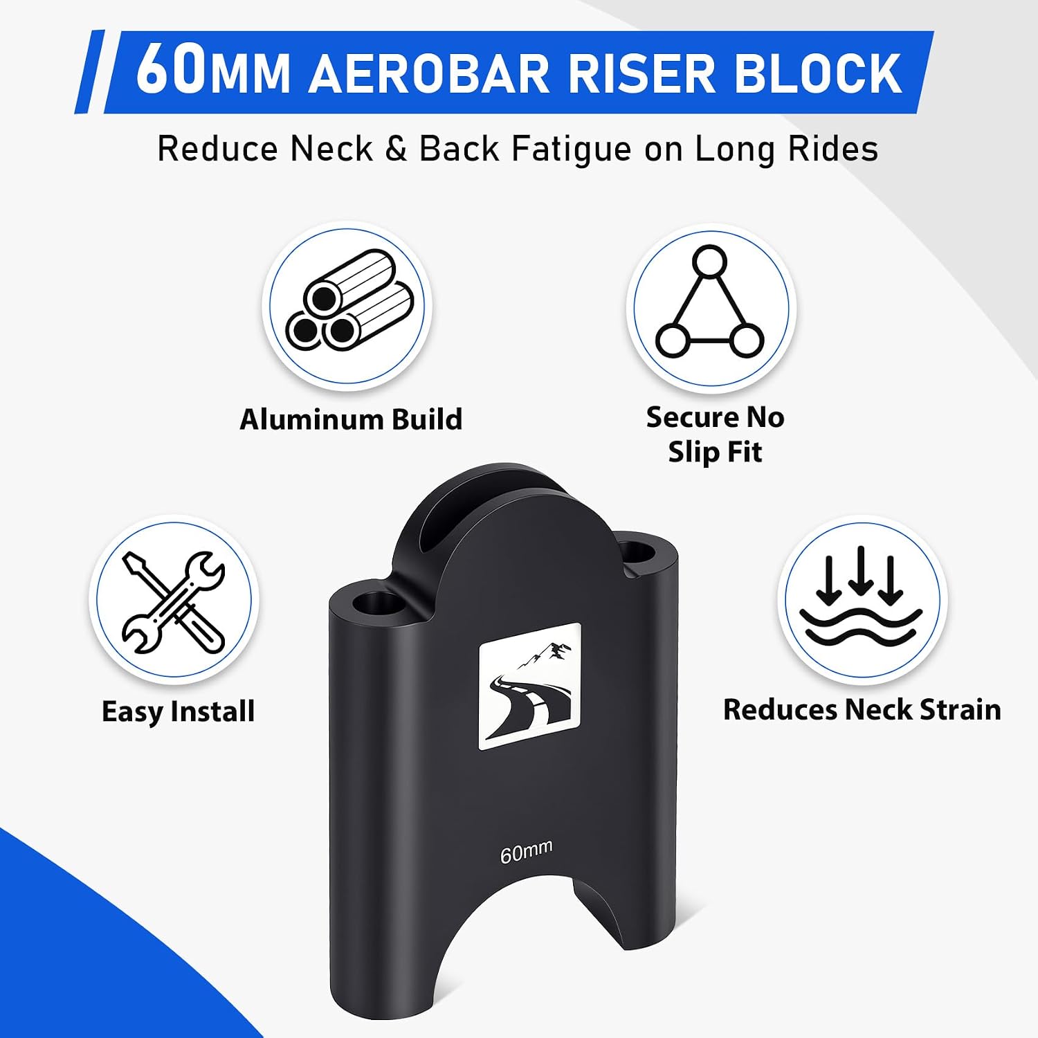 60mm Aerobar Bracket Riser Kit for Profile Design, Height Adjustment for T+ Carbon, T+ Aluminum, ZBS, Sonic Ergo, Supersonic Ergo, J2/J3/J4 & Subsonic Brackets, 31.8mm Clamp, Includes M5 & M6 Bolts