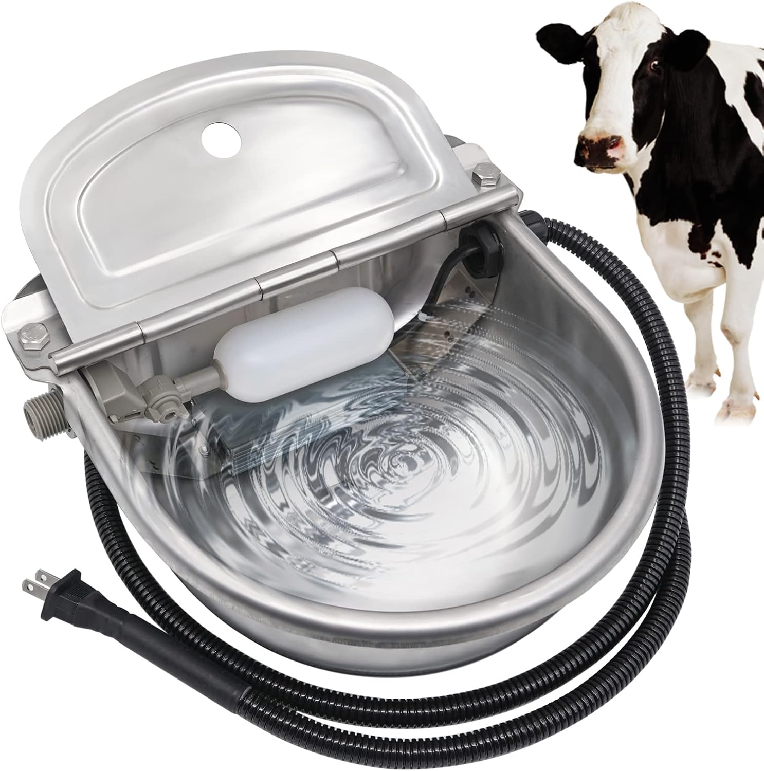 PAULOZYN Heated Automatic Livestock Waterer Dog Water Bowl Pet Dispenser Outdoor Winter Stainless Steel Thermal-Bowl for Animals Horse Cattle Cow Goat Sheep Pig, with Float Ball Valves : Pet Supplies