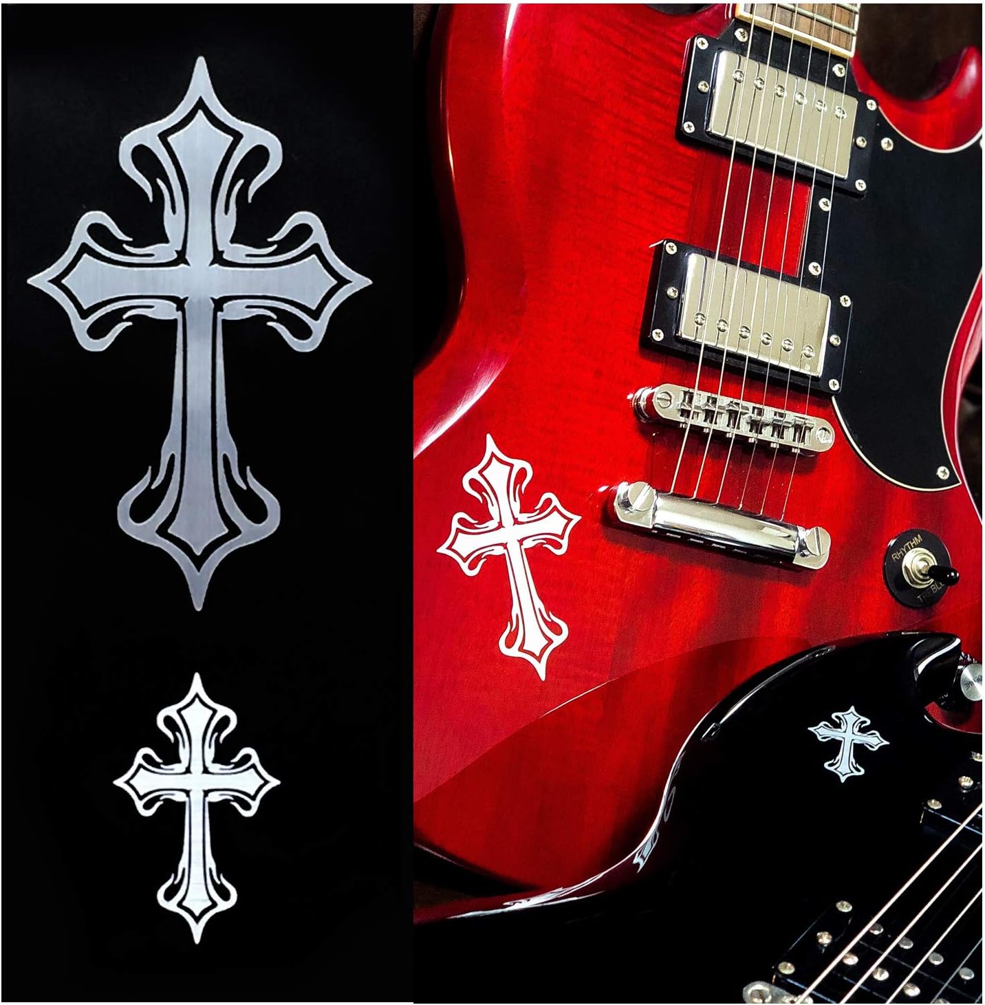 Inlaystickers for Guitars & Bass - Metallic Tribal Cross (2pcs Set),B-141MTC-AZ