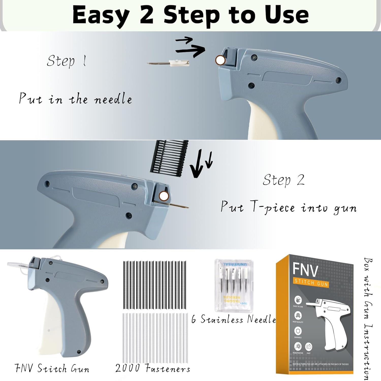 Quicker Clothing Fixer, Stitch Gun for Clothes, Quicker Sewing Gun for Cloth, Mini Sewing Stitch Machine with 6 Needles, 1000 Black&1000 White Fasteners (Light Blue) - Image 3