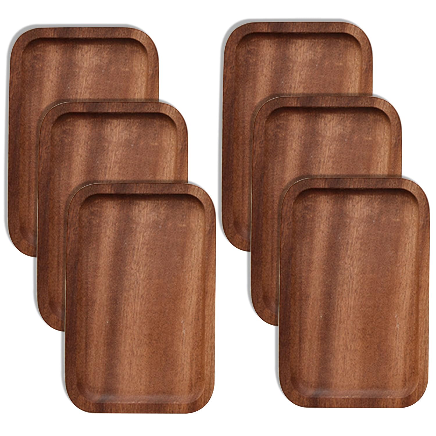 Lot de 6 plateaux de service rectangulaires en bois massif naturel avec bord pour éviter de glisser et de renverser les aliments