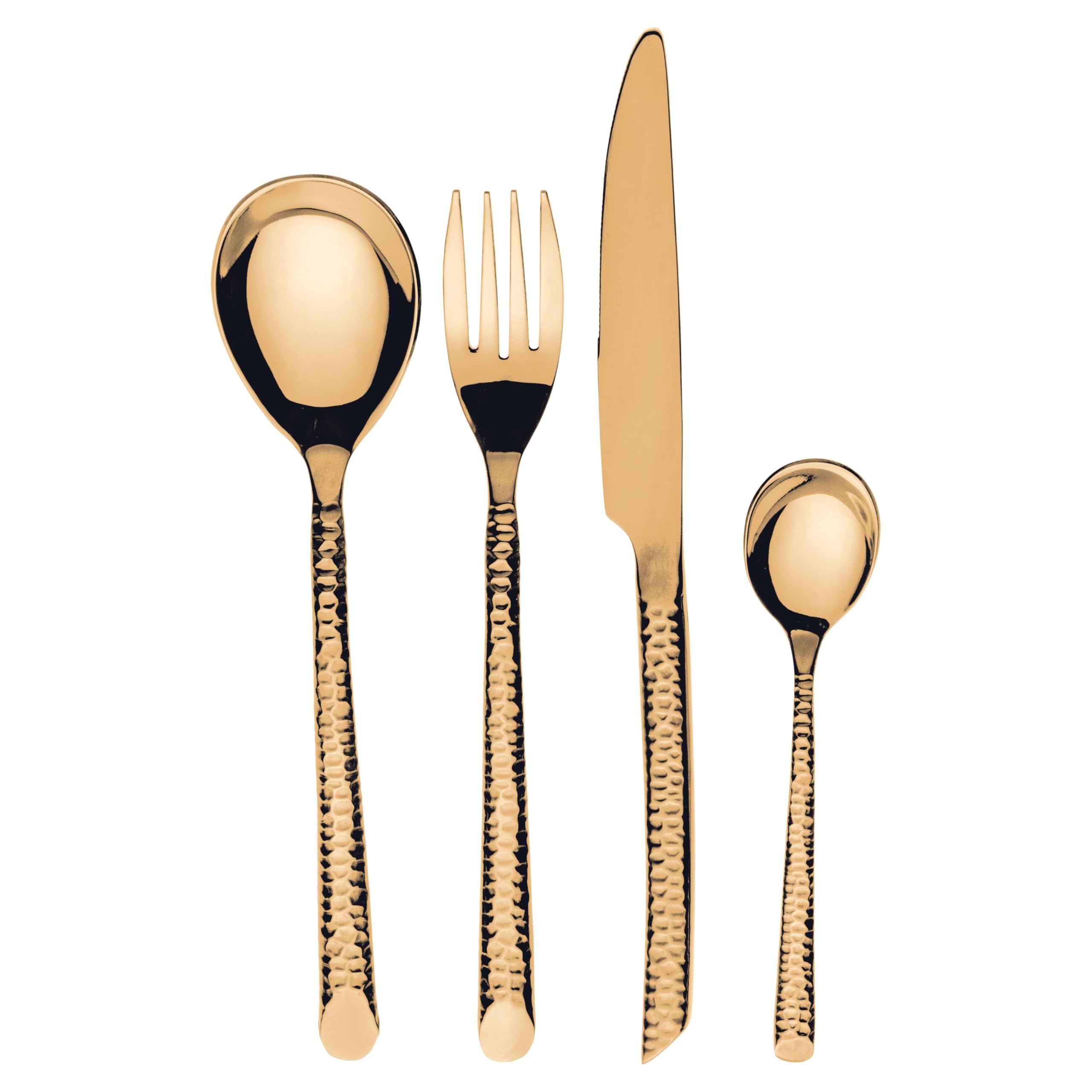 Set 24 posate in acciaio inox lucido, impugnatura effetto martellato, gold, Malindi