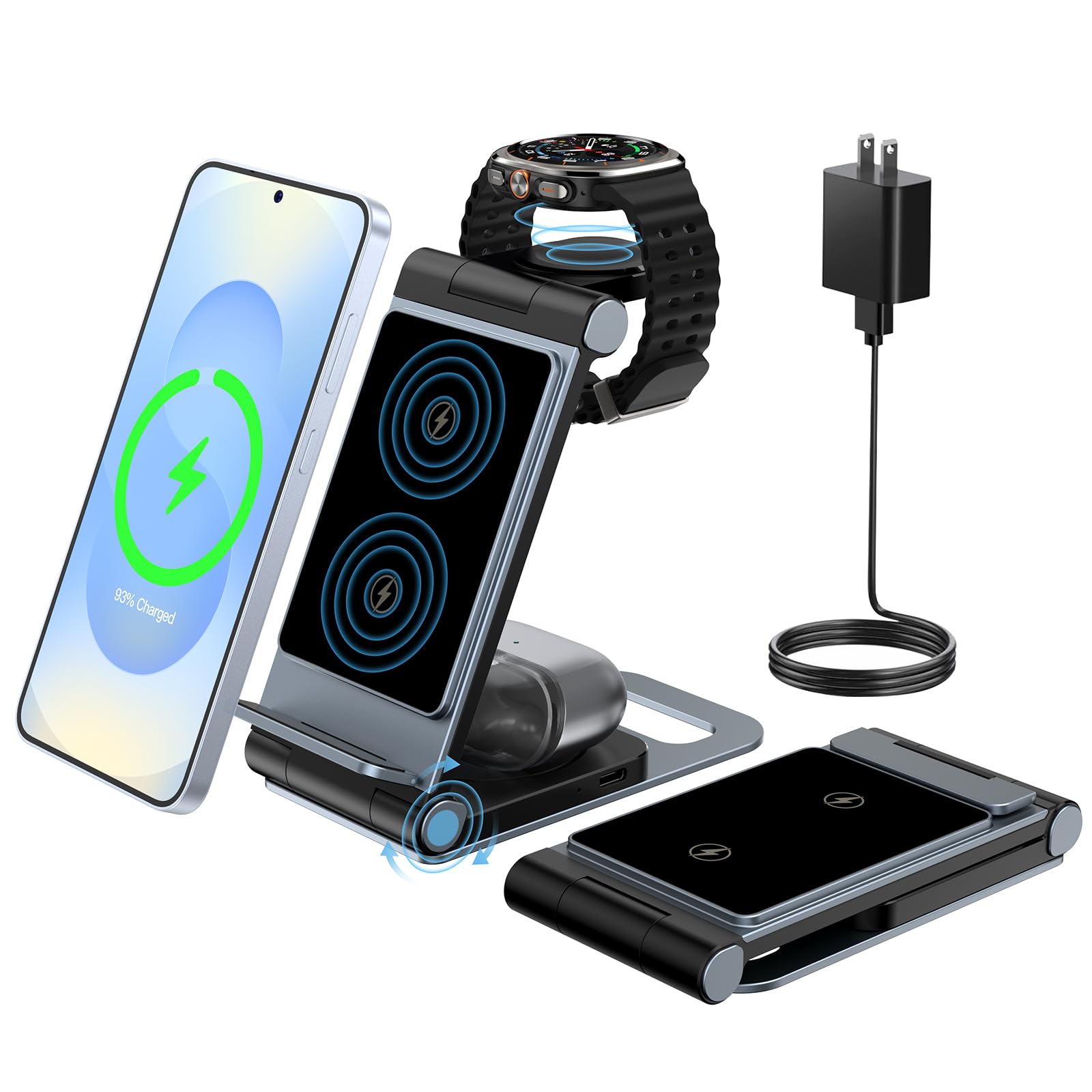 Wireless Charger for Samsung 3 in 1 Wireless Charging Station Foldable Wireless Charger Stand for Samsung S26 S25