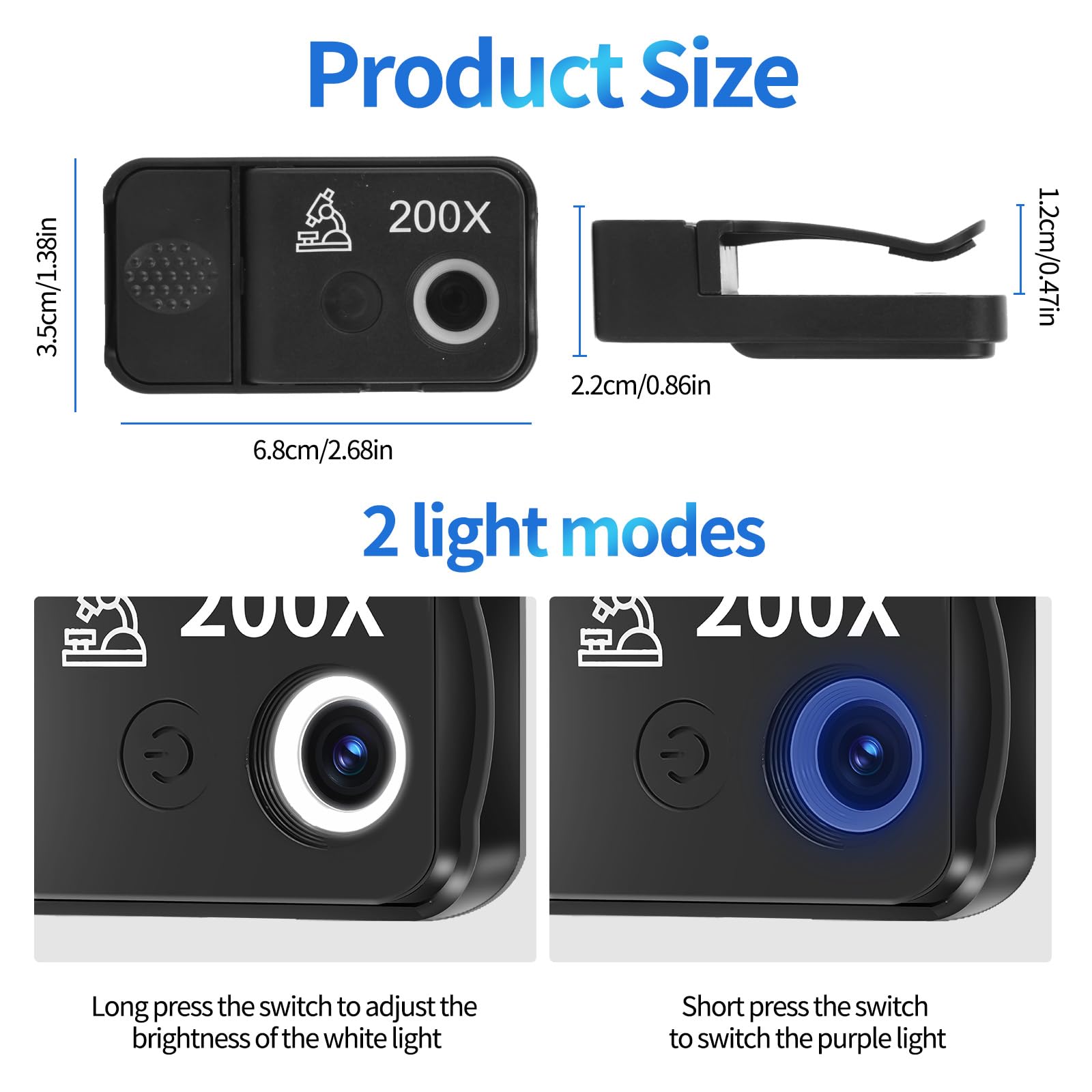 Handy Mikroskop, 200x USB Mikroskopen mit LED, Mini-Mikroskop für Smartphone Kamera, HD Digital Mikroskope mit CPL für Explore Micworld Digitales, Kompatibel mit iPhone und Android-Handy