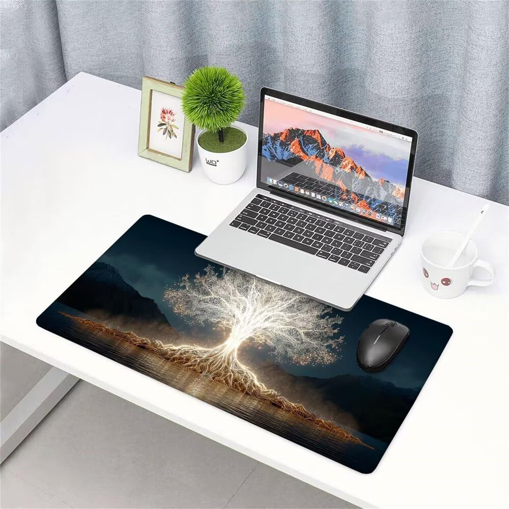 Alfombrilla de Mouse para Juegos, Nero, XXL, Antideslizante, Impermeable, Diseño de Albero, Extendido, Grande, 1200x600x3mm, para PC, Laptop, Ufficio, Famiglia d-450