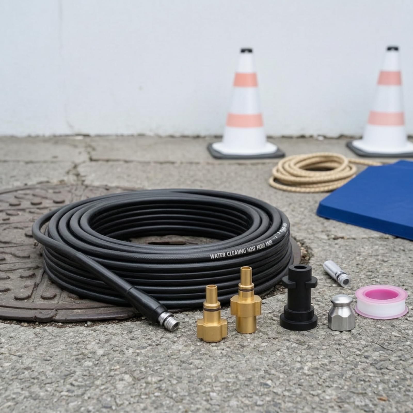 MagiDeal Tubo per Idropulitrice con Kit attatori Completo E Punta per Getto Alta Pressione per Pulizia di Condutture E Canali di Grondaia con Struttura Rinforzata atto per Pulizia Professionale