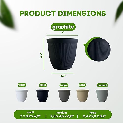 Miniatura 2 de Matri Finny - Maceta redonda para plantas de interior y exterior. Maceta de 7 pulgadas, paquete de 2 (grafito)
