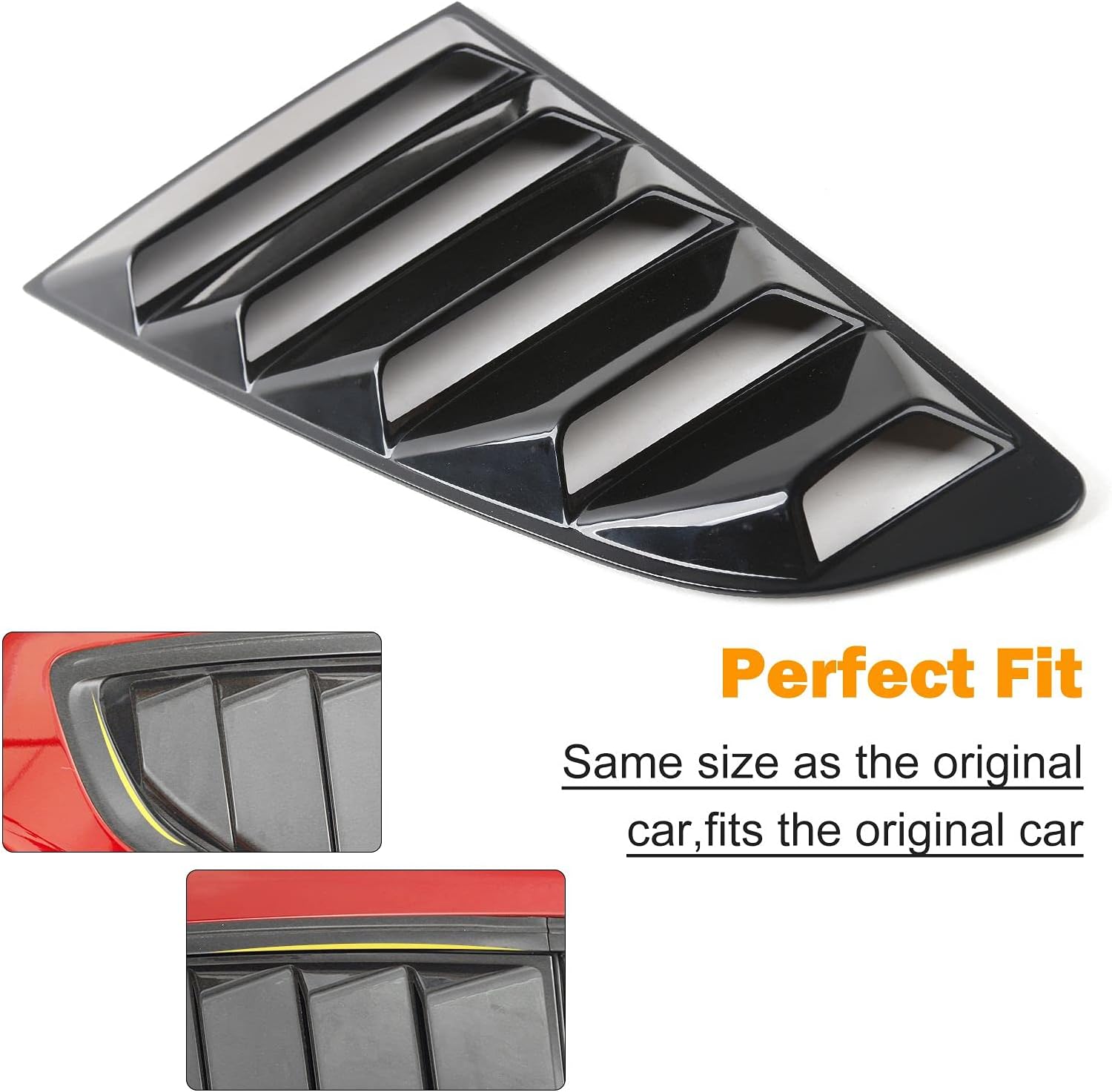 RT-TCZ Rear Quarter Side Window Scoop Louvers Sun Shade Cover Wind Vent Air Deflector Decoration Exterior Accessories for Ford Mustang 2015-2022,2PCS (Black)