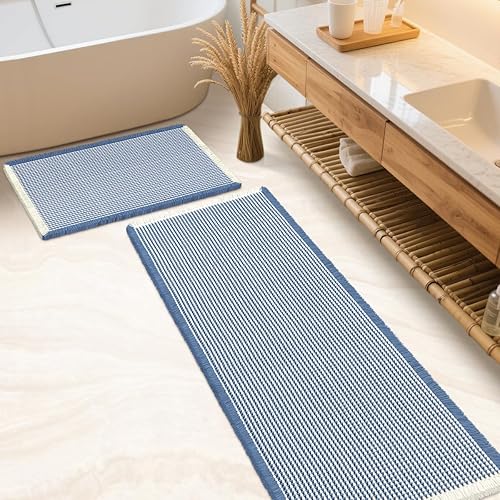 Miniatura 64 de Juego de alfombrilla de baño IM HOME 3 piezas beige, alfombrillas de baño modernas tejidas, alfombrilla de baño antideslizante absorbente,