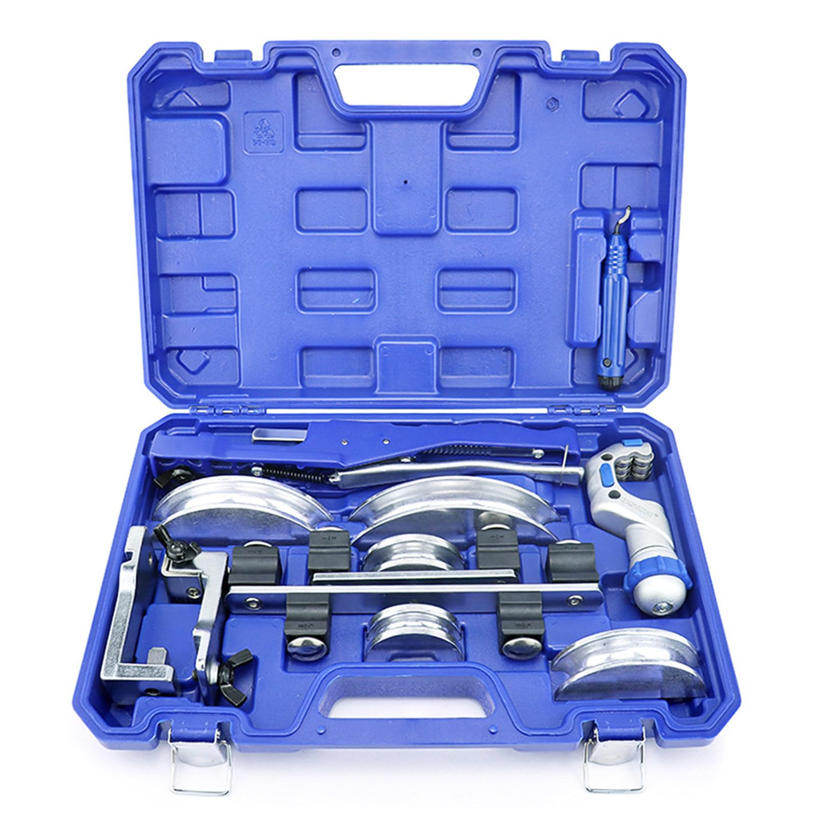 Doblador de Tubos, curvadora de Tubos de 10-22mm, Herramientas manuales para Doblar Tubos de 90° hacia adelante/hacia atrás con 5 Troqueles, Cortador de Tubos y Herramienta de desbarbado