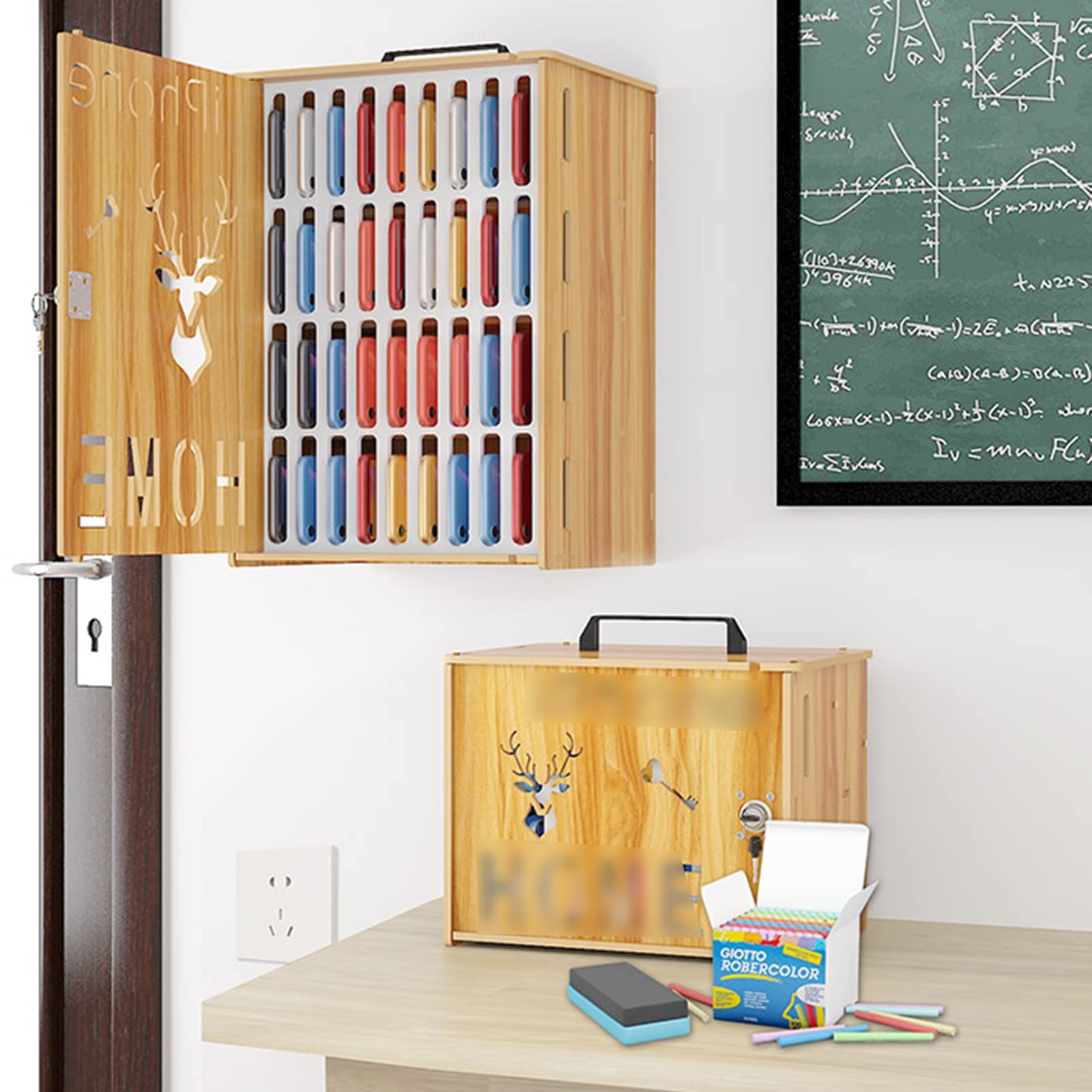 Handygarage Aus Massivholz - 30 Fächer Schließfach Für Klassenzimmer & Büro