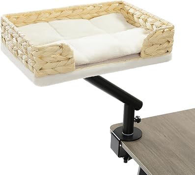 PAWZ Road Cat Bed, Tabletop Pet Bed, Load Capacity 44.1 lbs 20 kg, Cat Bed, Small Animals, Cat Hammock, 360  Rotation, Desktop Storage, Shelf, Storage Stand, Display Stand, Durable, Indoor, Space Saving, Easy to Install, Fluffy, Mat Included, Washable, Simple, Stylish, Natural Material, Height 11.8 inches 30 cm