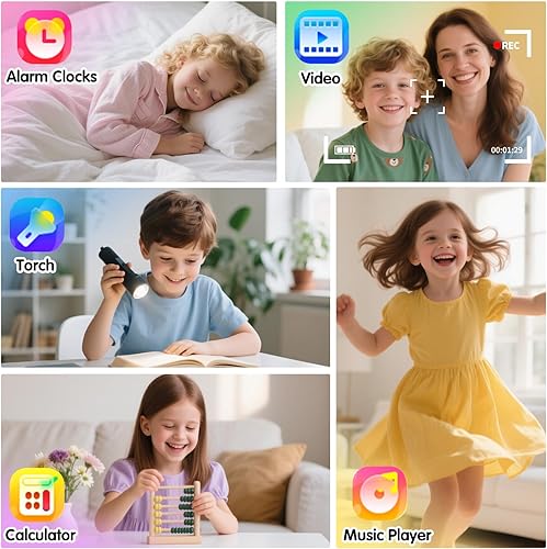 Miniatura 5 de Relojes inteligentes para niños con pantalla táctil HD para niños con 24 juegos de rompecabezas, cámara, reproductor de música, linterna, tarjetas