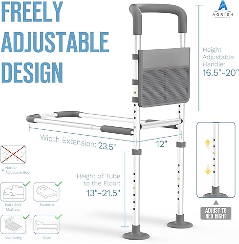 Miniatura 7 de Rieles de cama para adultos mayores, barandilla de asistencia de cama ajustable aprobada por ASTM para personas mayores con bolsa de almacenamiento,