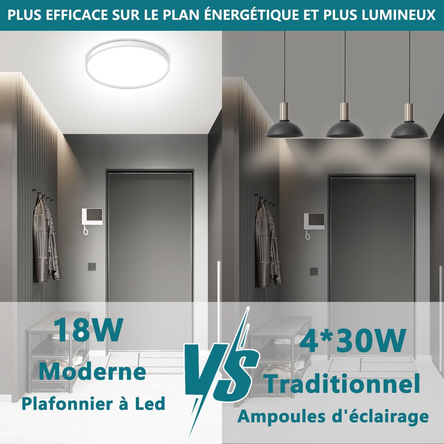 Ouyulong Lot de 4 Plafonniers LED Rond 23cm 18W 4000K 1620LM