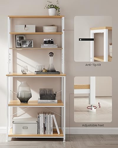 Miniatura 8 de VASAGLE Barra de café, estante para panadería de 31.5 pulgadas para cocina con almacenamiento, estantes de cocina de 6 niveles con 6 ganchos,