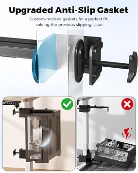 JOY worker Under Desk PC Mount for Standing Desk, Clamp-On Desk Leg Computer Mount, No Drilling, Adjustable Computer Case CPU Holder Holds Up to 44lbs, Black PC Tower Mount