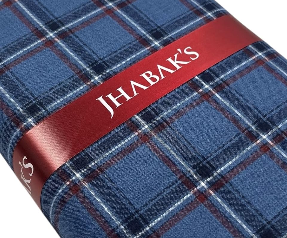Image of JHABAK'S Cotton Blend Unstitched Checkered Fabric for Men - 2.35m Shirt Piece / 3m Kurta Piece - Width 36 Inches