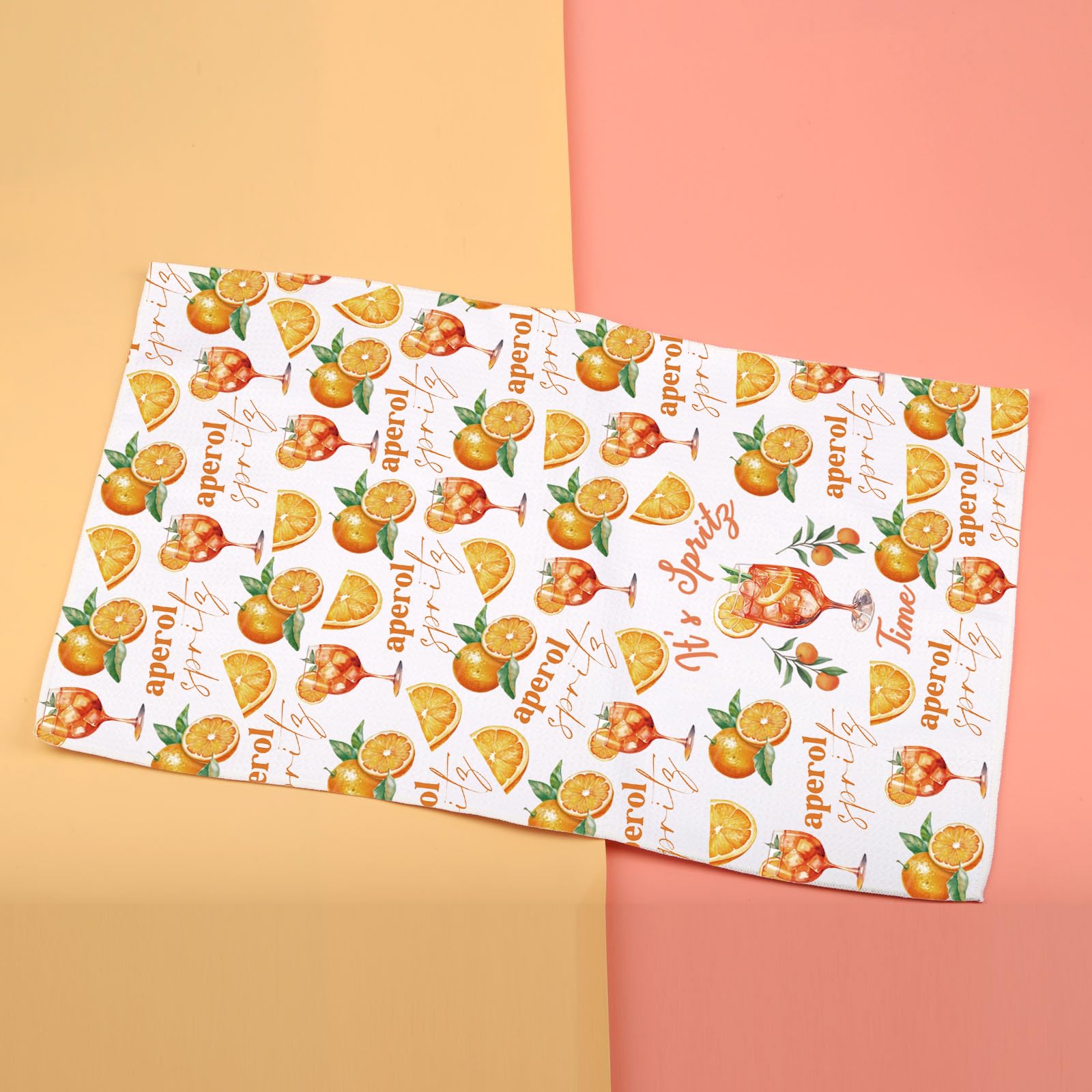 Aperol Spritz Kitchen Towel - Fun Italian Cocktail Dish Towel Gift For Summer Entertaining