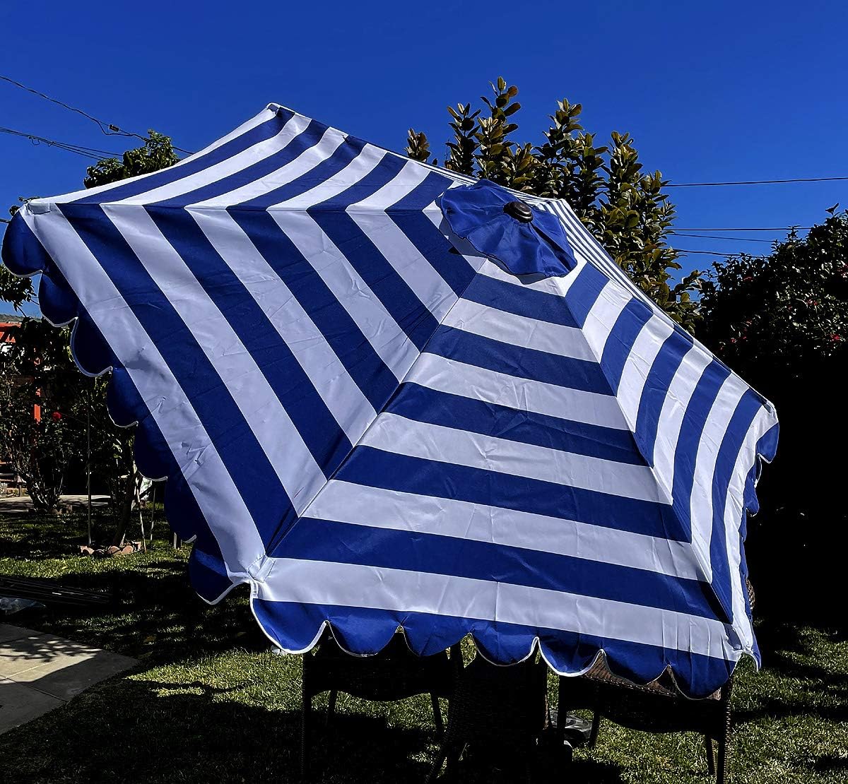 BELLRINO DECRO Royal / White Scalloped Edge Replacement Edge Umbrella Canopy for 9ft 6 Ribs (Canopy Only) C004-6RW-ROYAL