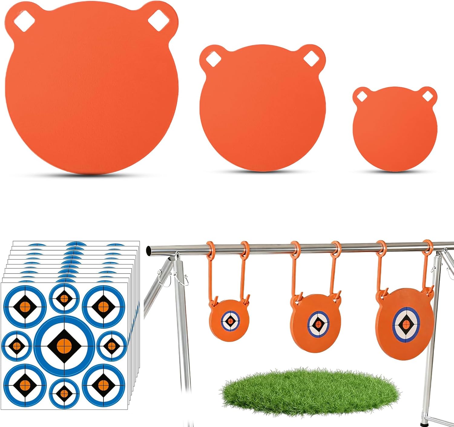 AR500 Steel Targets Combo Set, Metal Gong Silhouette Targets for Shooting Range Outdoor