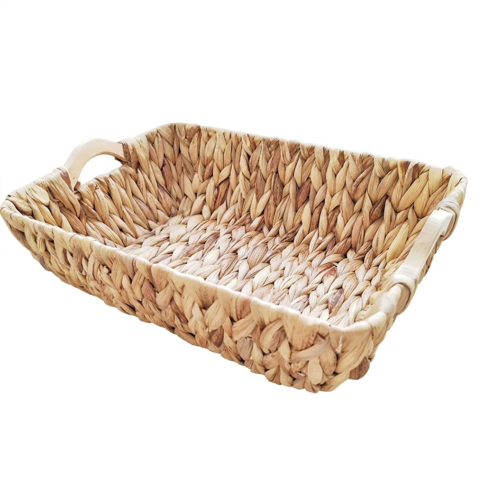 Sturdy Water Hyacinth Storage Bin with Wooden Handle Multipurpose Organiser for Natural Interlaced Storage Basket