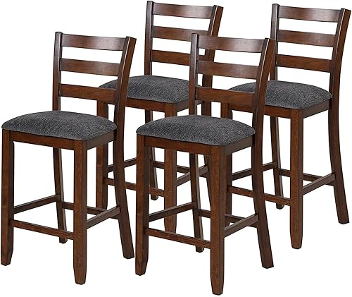 Miniatura 11 de NAFORT Juego de 4 taburetes de bar de altura de mostrador, sillas de comedor de madera de 25.5 pulgadas, taburetes de mostrador con respaldo para