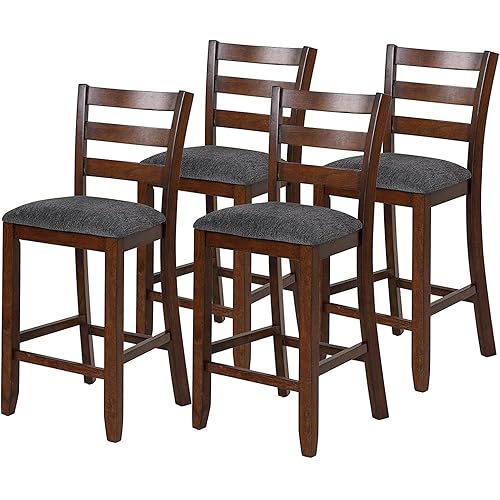 NAFORT Bar Stools Set of 4, 25.5” Counter Height Bar Stools with Back, Upholstered Bar Stools for Kitchen Island Bar Restaurant, Bar Chairs Dining Chairs with Rubberwood Legs & Fabric Cushion