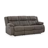 First Base Contemporary Faux Leather Manual Reclining Sofa&comma; Gray