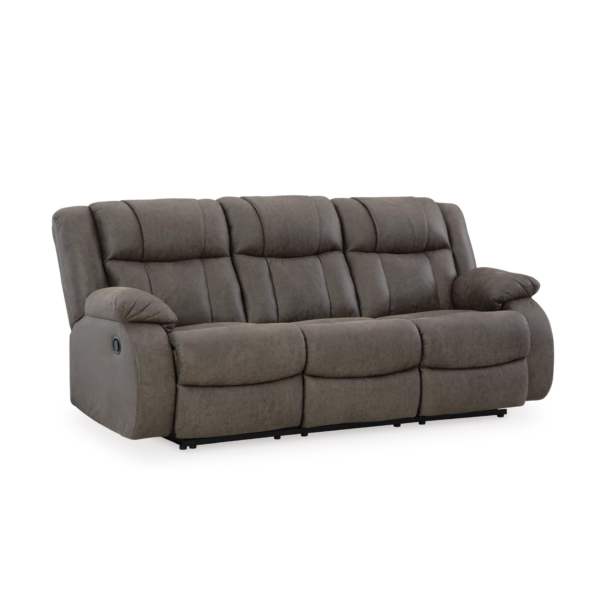 Signature Design by Ashley First Base Contemporary Faux Leather Manual Reclining Sofa, Gray