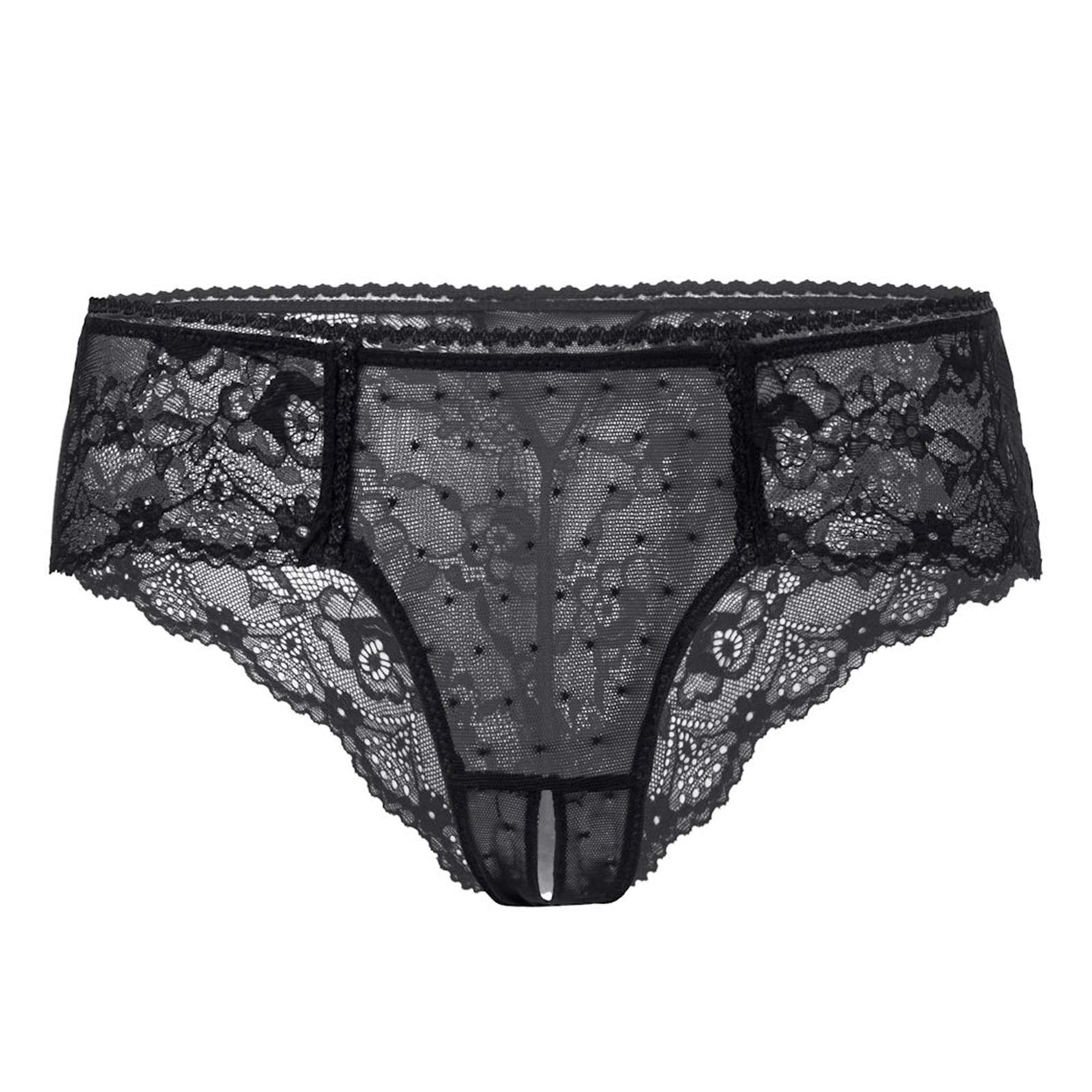 PERAMBRY Women's Lace Sexy underwea Panties Bow Tie Breathable Fashionable-BLACK 1075-S