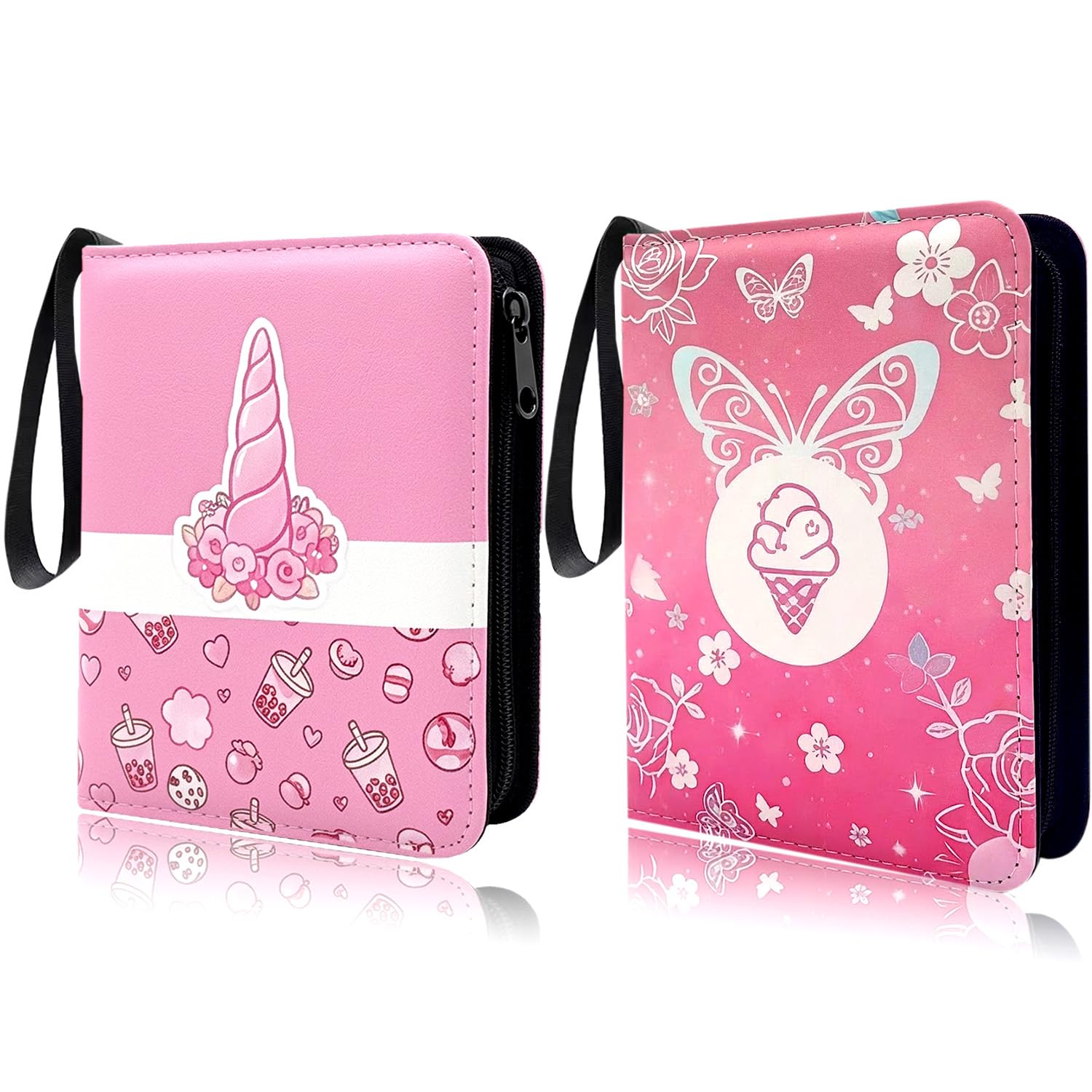 2 Pink Card Binder, 900 Pocket Trading Card Binder with Zipper, Removable Sleeves Card Album for TCG Cards, Cute Card Binder for Girls
