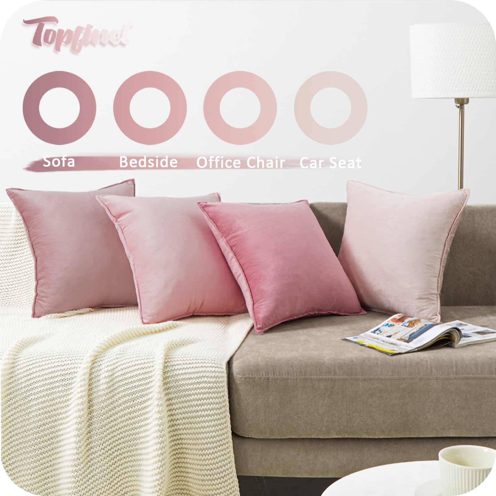 Topfinel Federe Cuscini in Velluto per Divano Rosa 40x40 Set 4 Pezzi Copricuscini Quadrati Elegante Decorativa per Salotto Moderno Cuscino Cerniera Invisibile per Camera da Letto