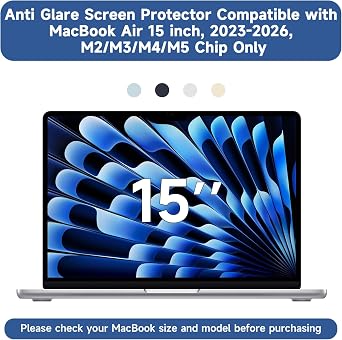 2 Pack Compatible with MacBook Air 15 Inch Screen Protector (2023-2026, M2, M3, M4, M5), Matte Anti Glare Film Anti Scratch Protector for Mac Air 15.3'' A2941 A3114 A3241 A3448