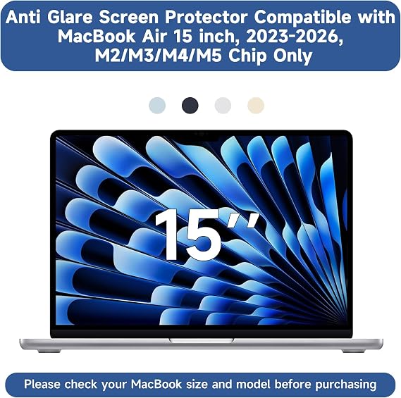 2 Pack Compatible with MacBook Air 15 Inch Screen Protector (2023-2026, M2, M3, M4, M5), Matte Anti Glare Film Anti Scratch Protector for Mac Air 15.3'' A2941 A3114 A3241 A3448