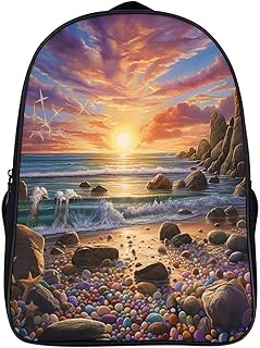Atardecer en la playa Mochila Escolar Niños,Mochilas Escolares Adolescentes,Rocas coloridas Alta Capacidad Bolsas Infantil,Bolsa De Escuela Informal Primaria Y Secundaria