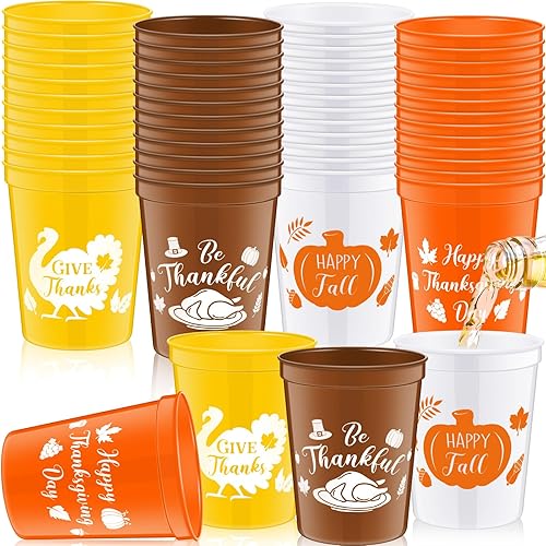 Tioncy Vasos de plástico reutilizables de Acción de Gracias de 12 onzas a granel, tazas de estadio de Acción de Gracias, suministros de fiesta de