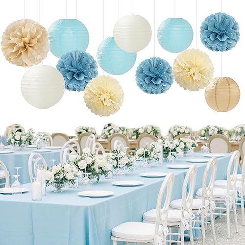 Miniatura 7 de Pompones de seda verde salvia y oro marfil  16 piezas de papel neutro para baby shower, flores rústicas de boda, despedida de soltera, compromiso,