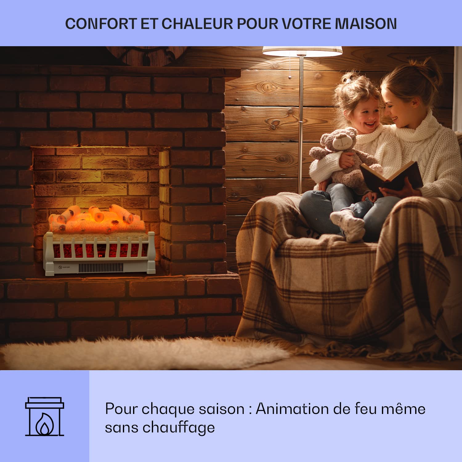 Klarstein Cheminée Electrique d'Intérieur, Chauffage Electrique de 1800W, Fausse Cheminée Decorative avec Effet Flamme en LED, Télécommande Inclus, Programmable, Minuterie, Thermostat Réglable