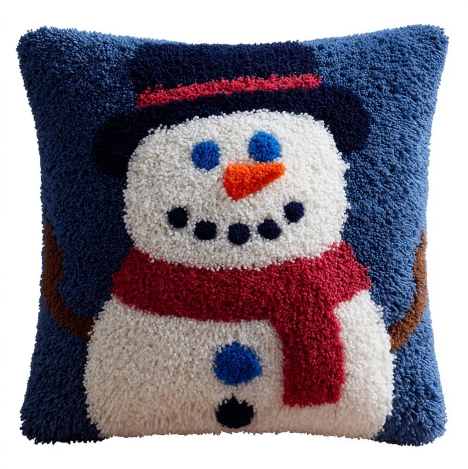 AxiangziK Pre-Printed Latch Hook Pillow Kit,Cute Snowman 17x17 inch Latch Hook Cushion Kits for Adults Beginners,DIY Embroidery Cushion for Home Sofa Decor & Gift Idea