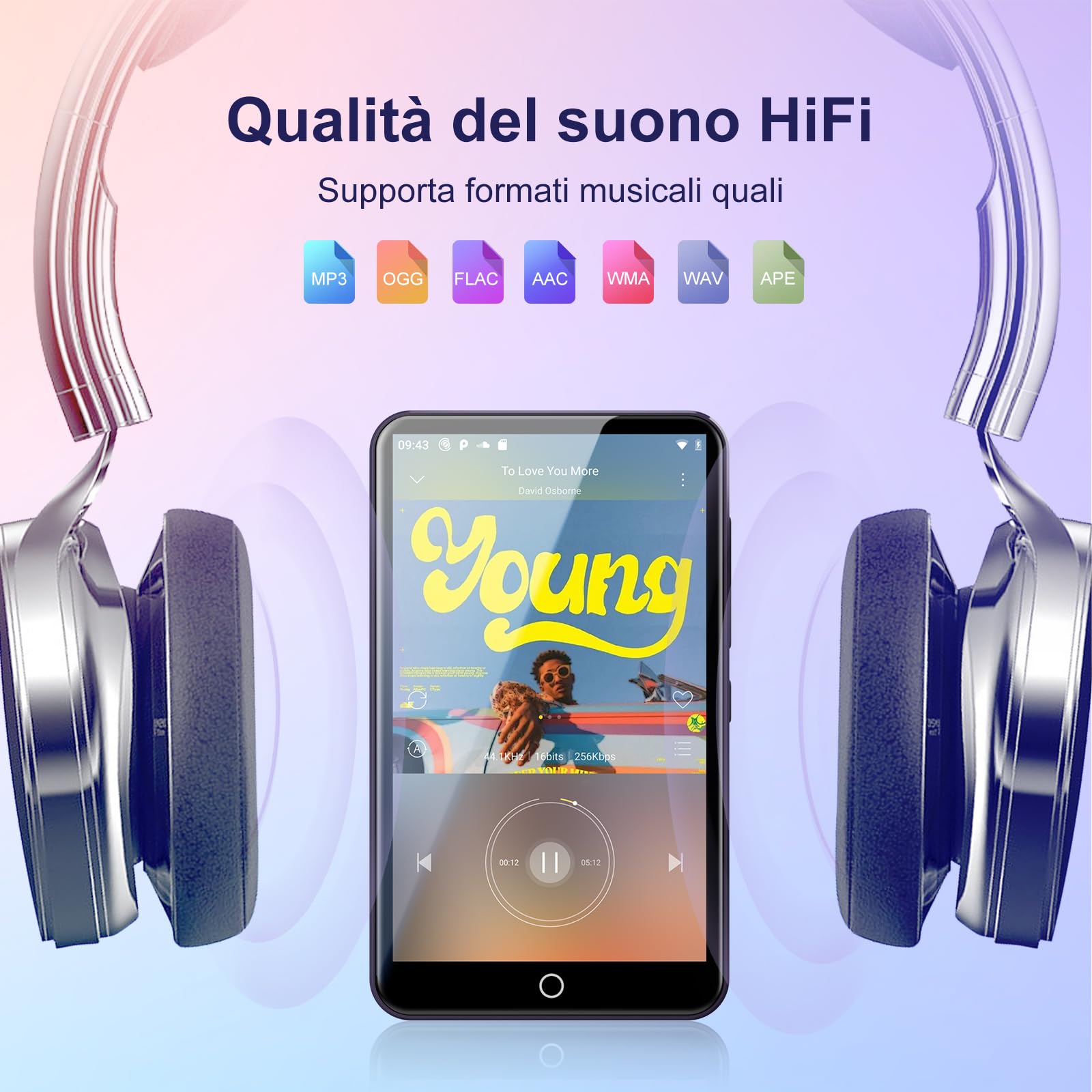 Lettore MP3 da 80 GB con WiFi Bluetooth - Touchscreen IPS da 4 pollici, lettore musicale per bambini, lettore MP4 Android con applicazioni di musica in streaming Spotify, Audible, Play Store