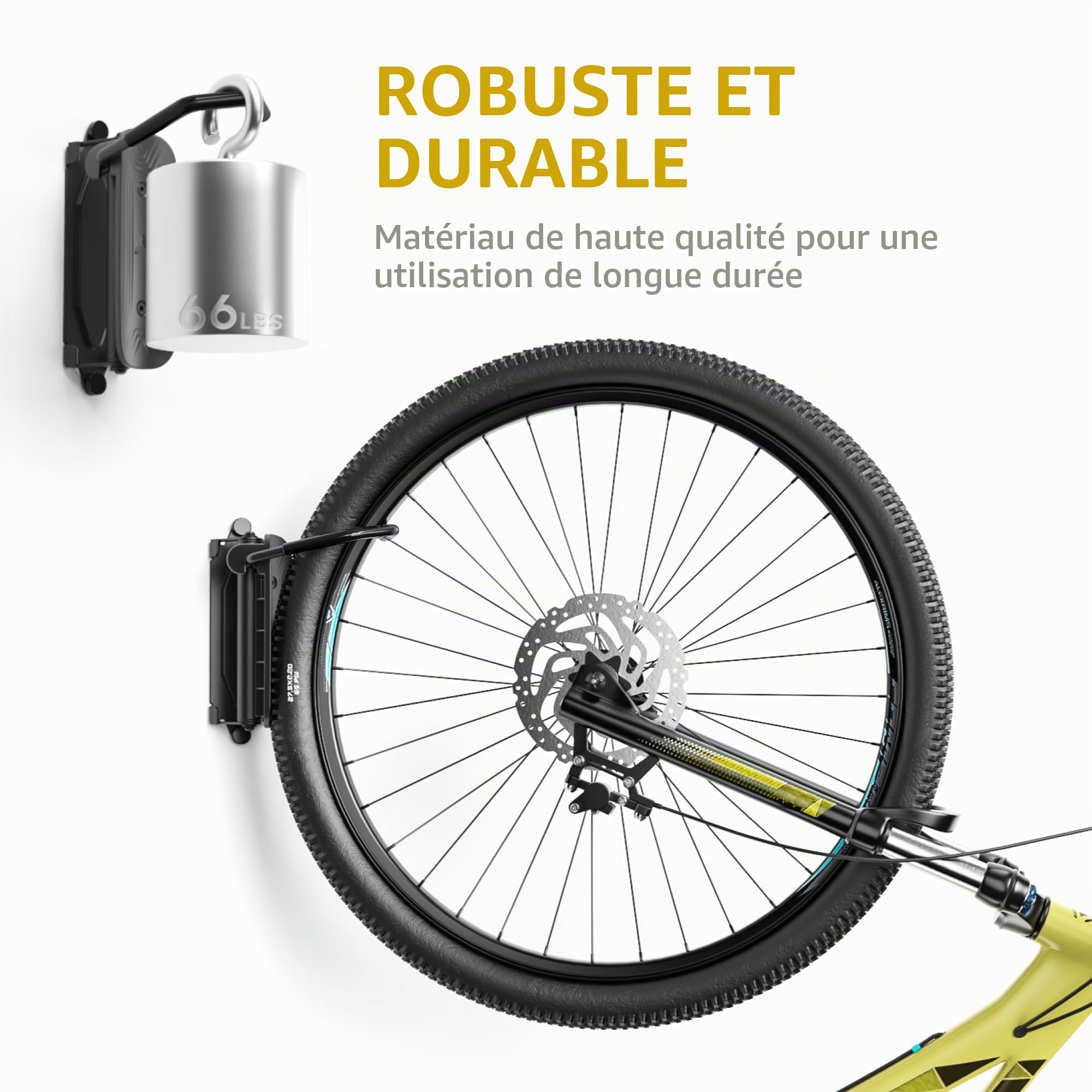 monTEK Lot de 2 supports muraux pivotants pour vélo, cintres pour garage, support mural pour vélo, économiseur d'espace, support vertical pour vélo pouvant supporter jusqu'à 30 kg