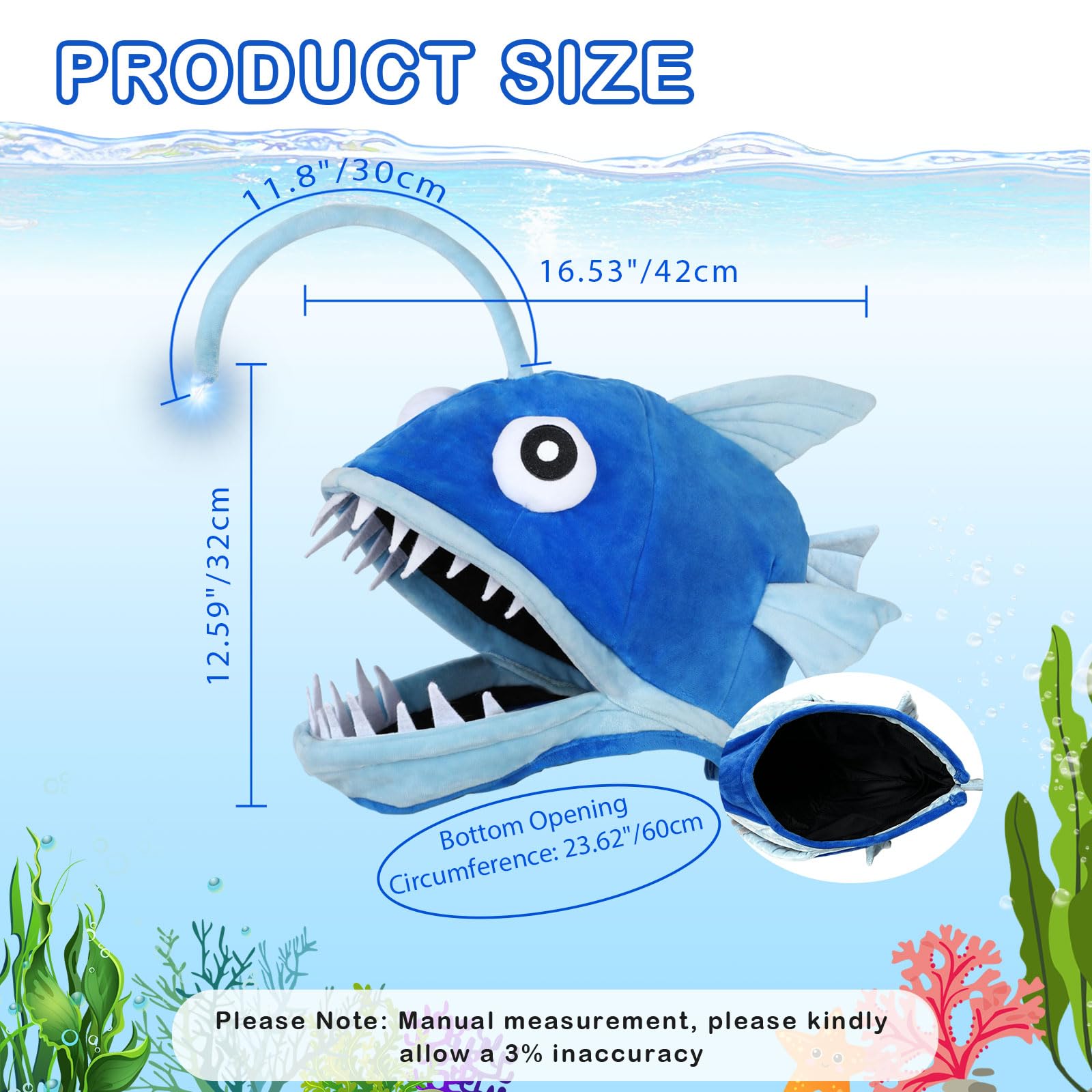 Tanganan Lantern Fish Hat Costume Novelty Luminous Halloween Hats Carnival Costume Party Animal Head Cap Lantern Fish Head Cover for Adult - Image 2