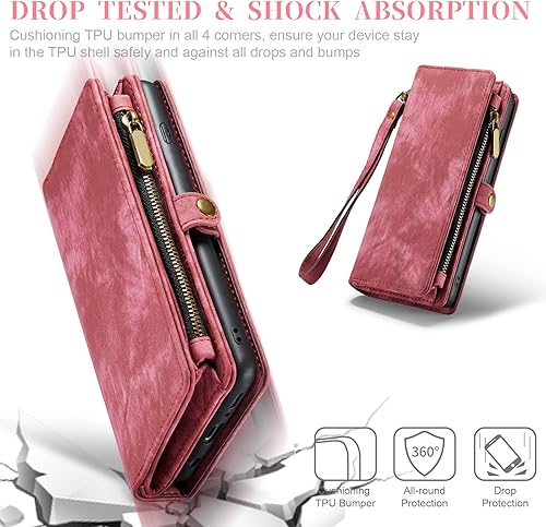 Miniatura 7 de Asuwish Funda de teléfono para Samsung Galaxy S10 Plus con cierre de cremallera, protector de pantalla de vidrio templado y tarjetero abatible,