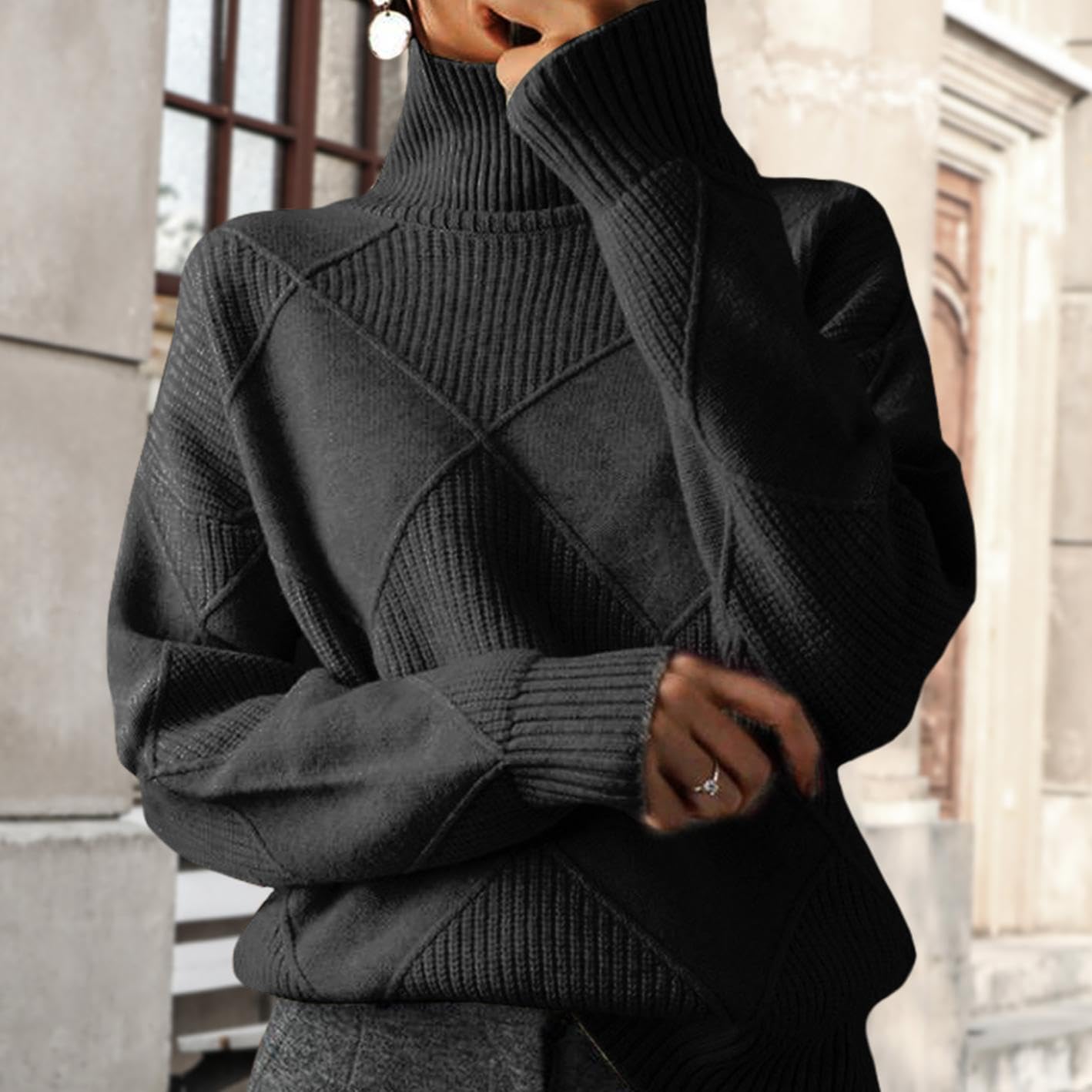 Sweaters for Women Fall Winter Turtleneck Long Sleeve Casual Loose Pullover Chunky Sweater Plus Size - Image 2