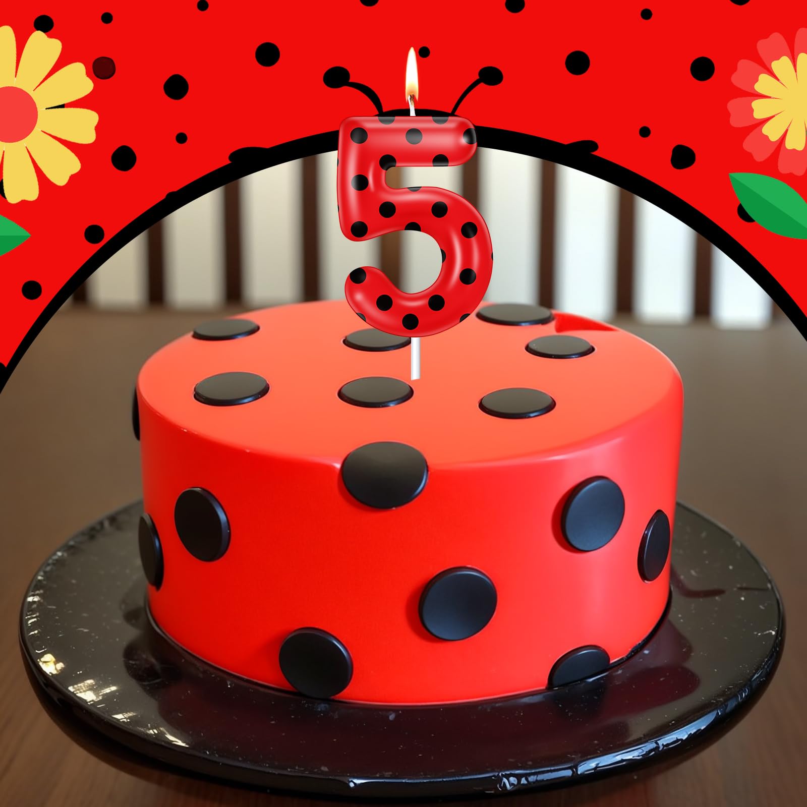 Ladybug Number 10 Birthday Candles – Red & Black Polka Dot Cake Topper For Kids' Parties