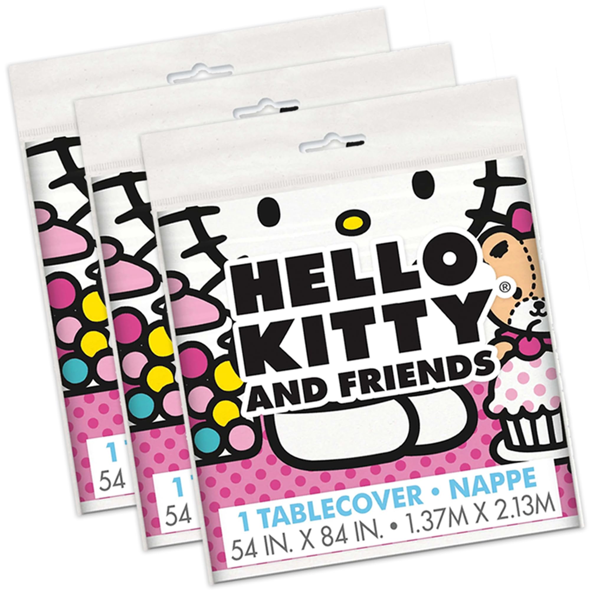 Unique Hello Kitty Birthday Decorations - Rectangular Plastic Hello Kitty Tablecloths (Pack of 3) & Sticker (1)